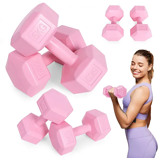 Rozā sešstūraino hantļu komplekts 2 x 5 kg ModernHome