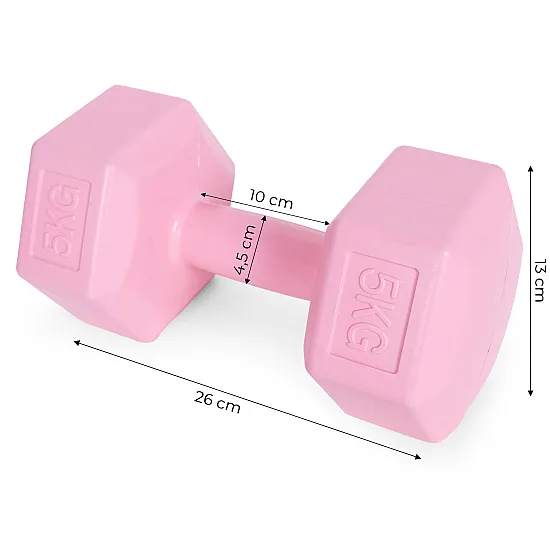 Rozā sešstūraino hantļu komplekts 2 x 5 kg ModernHome