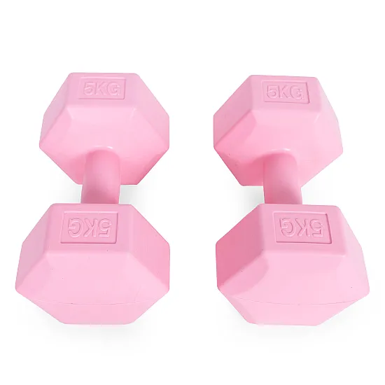 Rozā sešstūraino hantļu komplekts 2 x 5 kg ModernHome