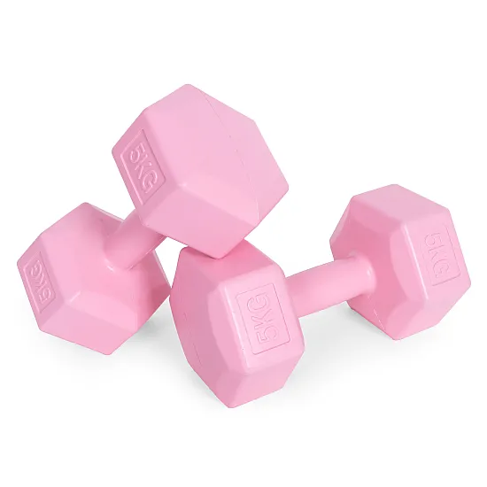 Rozā sešstūraino hantļu komplekts 2 x 5 kg ModernHome