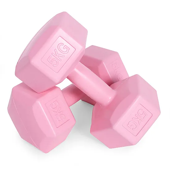 Rozā sešstūraino hantļu komplekts 2 x 5 kg ModernHome