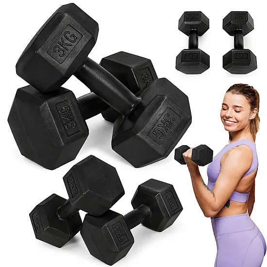 Sešstūrveida melno hantļu komplekts 2x3 kg MOVEPRO