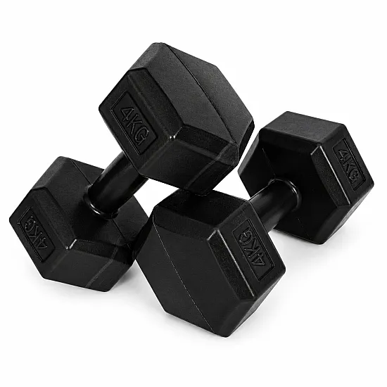 Sešstūraļu melno hantļu komplekts 2x4 kg MOVEPRO