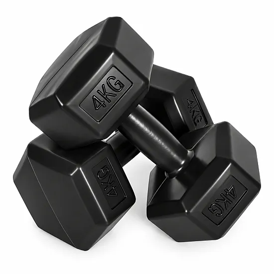 Sešstūraļu melno hantļu komplekts 2x4 kg MOVEPRO