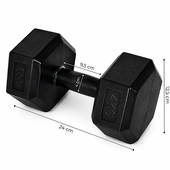 Sešstūraļu melno hantļu komplekts 2x4 kg MOVEPRO