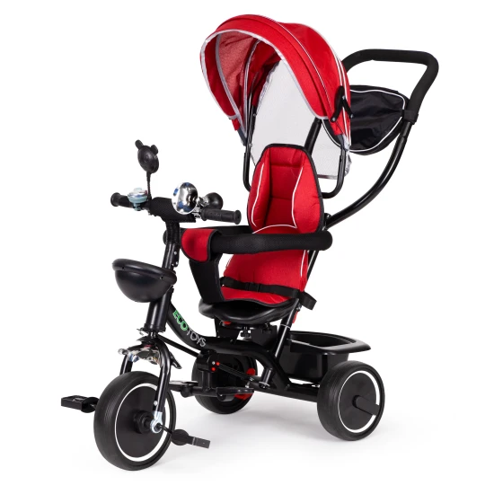 Trīsriteņu velosipēds ar pagriežamu sēdekli un jumtiņu, sarkans, Velosipēdi ECOTOYS
