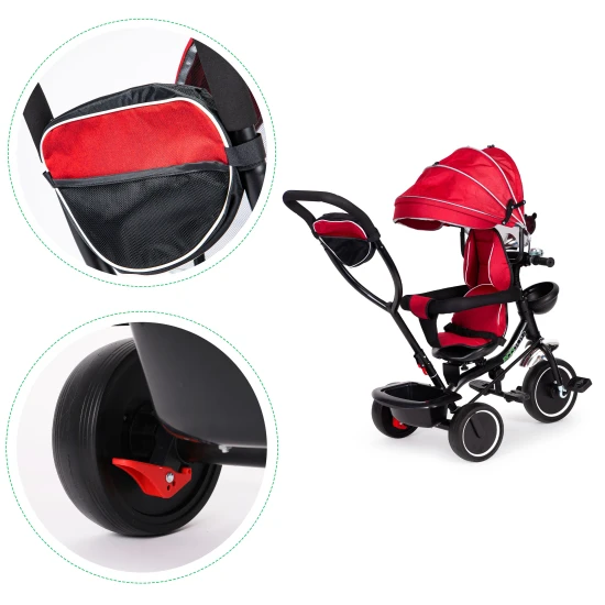 Trīsriteņu velosipēds ar pagriežamu sēdekli un jumtiņu, sarkans, Velosipēdi ECOTOYS