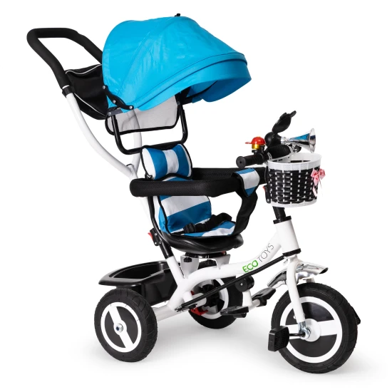 Zils trīsritenis ar jumtiņu Velosipēdi ECOTOYS