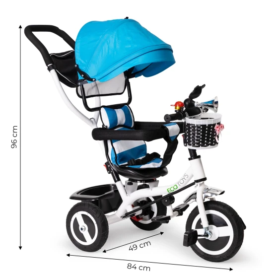 Zils trīsritenis ar jumtiņu Velosipēdi ECOTOYS