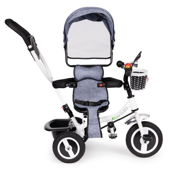 Pelēks trīsritenis ar jumtiņu Velosipēdi ECOTOYS