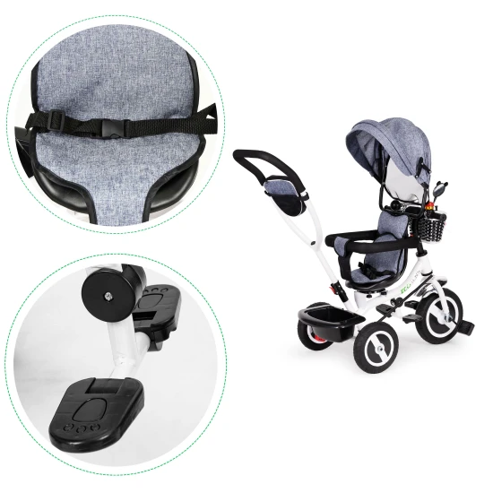 Pelēks trīsritenis ar jumtiņu Velosipēdi ECOTOYS