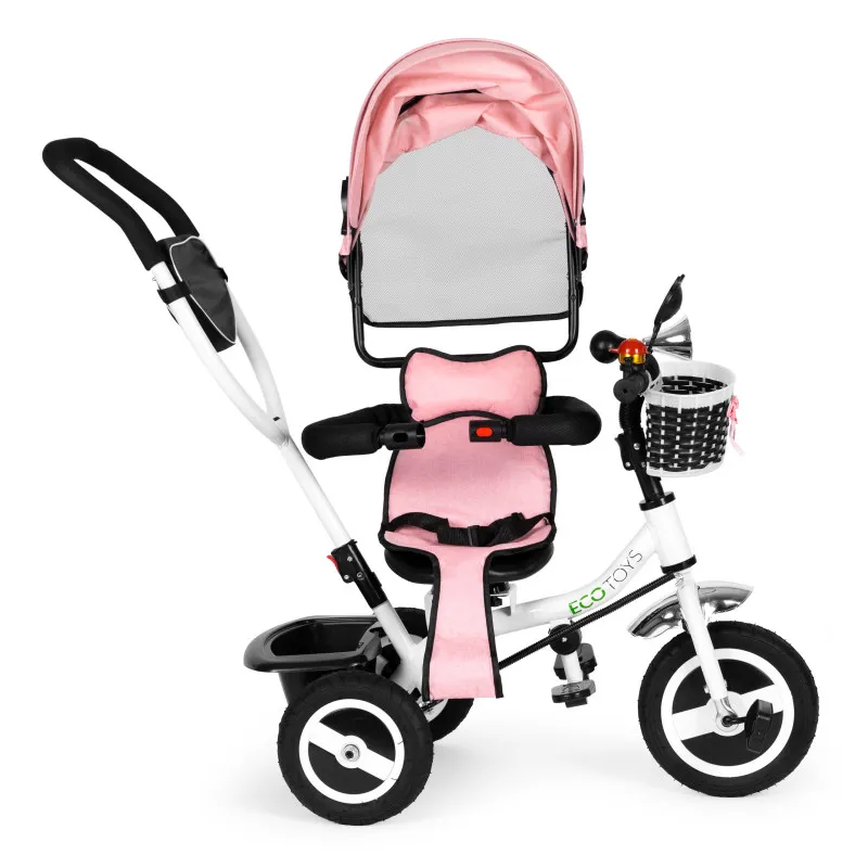 Tricycle rotating canopy durable rubber wheels pink