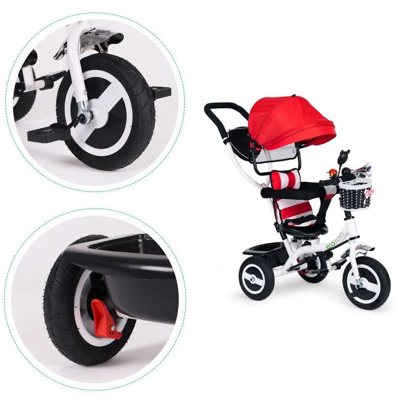Tricycle rotating canopy durable rubber wheels red