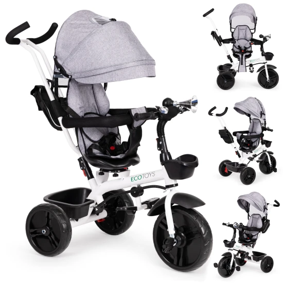 Pelēks trīsritenis ar jumtiņu Velosipēdi ECOTOYS