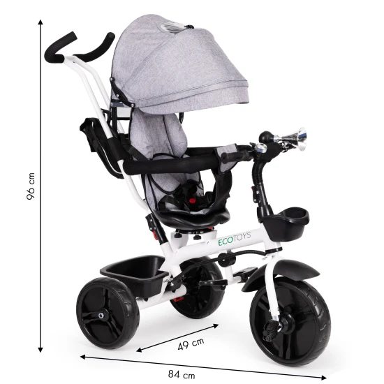 Pelēks trīsritenis ar jumtiņu Velosipēdi ECOTOYS