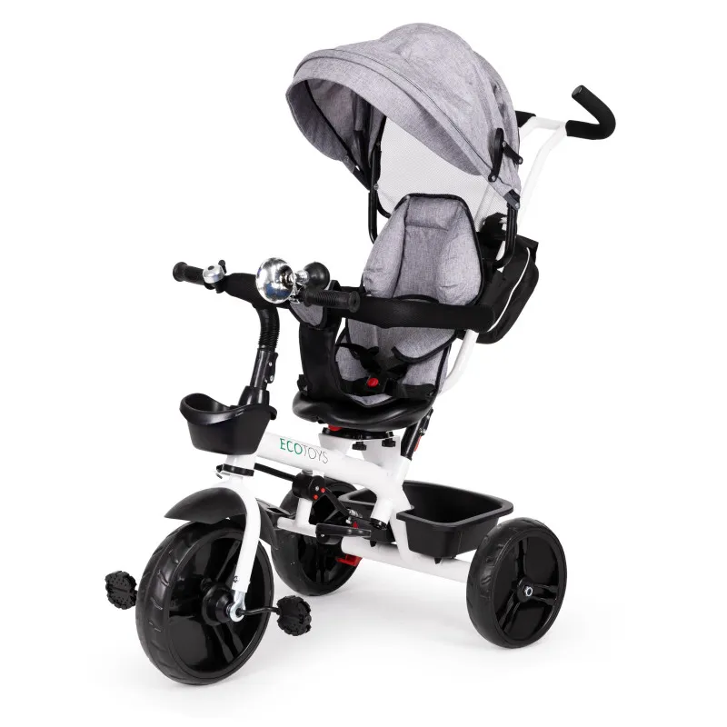 Pelēks trīsritenis ar jumtiņu Velosipēdi ECOTOYS