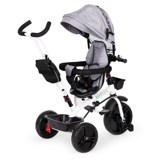 Pelēks trīsritenis ar jumtiņu Velosipēdi ECOTOYS