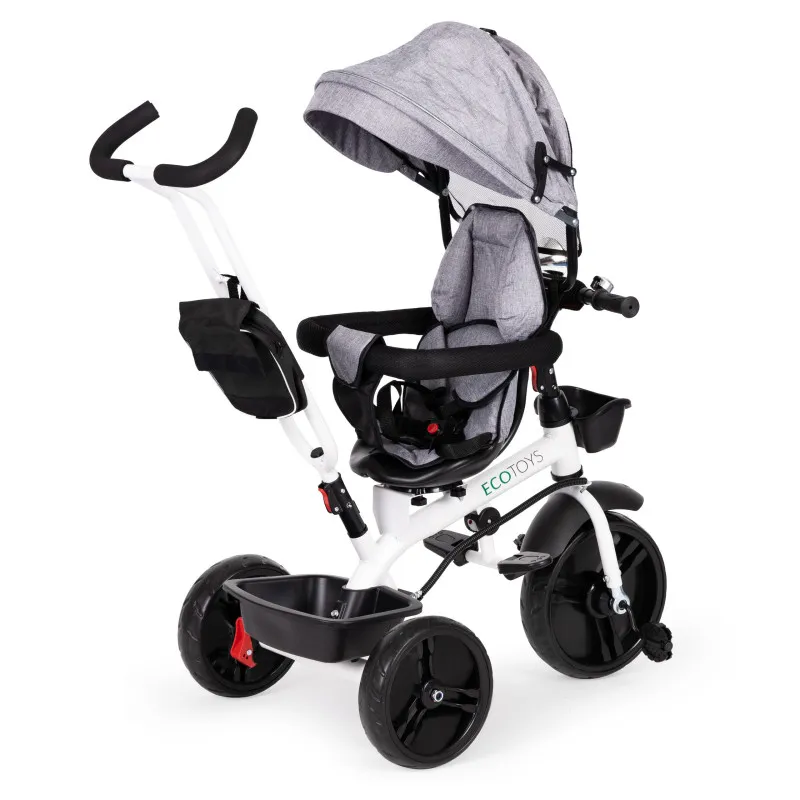 Pelēks trīsritenis ar jumtiņu Velosipēdi ECOTOYS