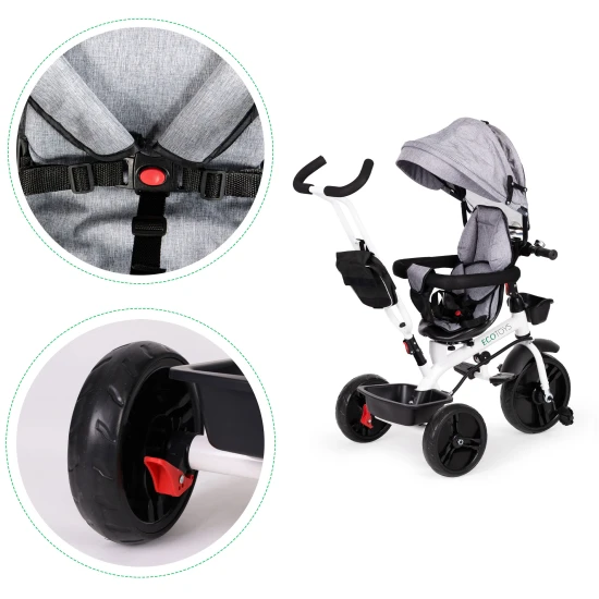 Pelēks trīsritenis ar jumtiņu Velosipēdi ECOTOYS