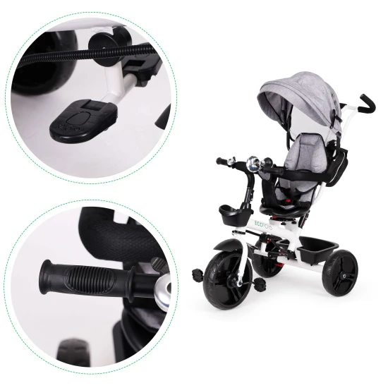 Pelēks trīsritenis ar jumtiņu Velosipēdi ECOTOYS