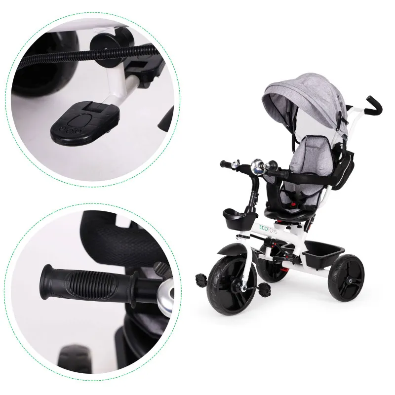 Pelēks trīsritenis ar jumtiņu Velosipēdi ECOTOYS