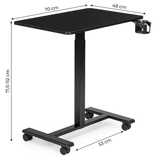 Pārvietojams melns regulējams galds 70x48 cm ModernHome