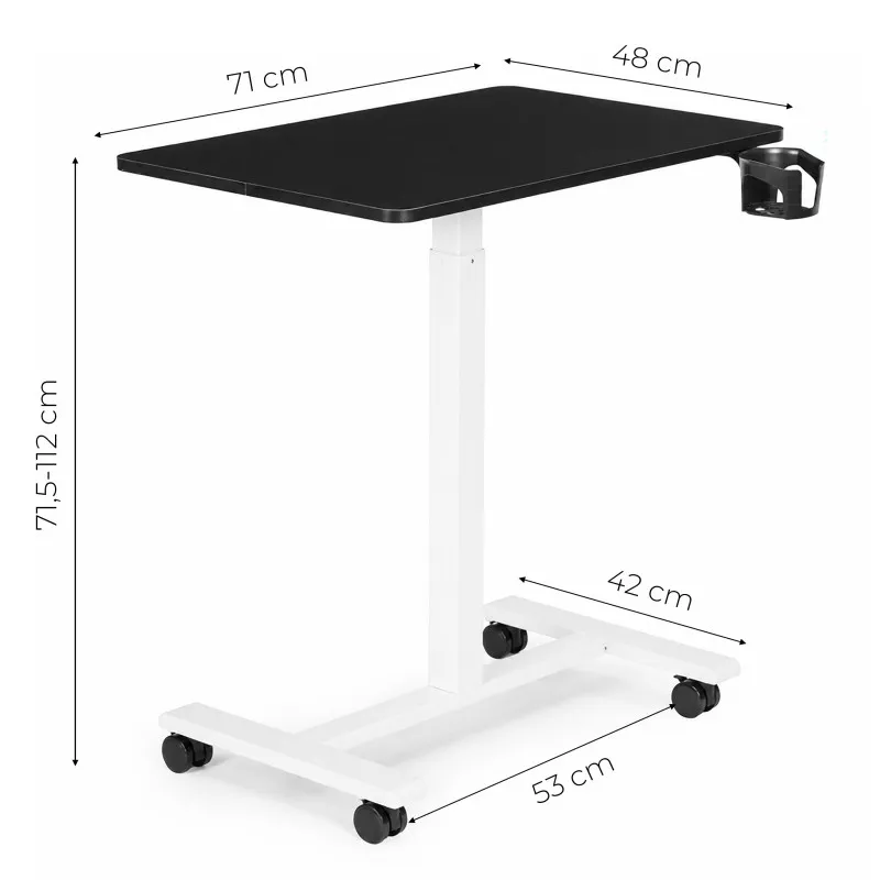 Melna, augstumā regulējama mobilā galda 70x48 cm, ModernHome