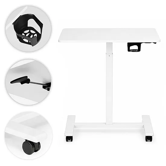 Balts mobilais galds ar regulējamu augstumu, 70 x 48 cm, ModernHome