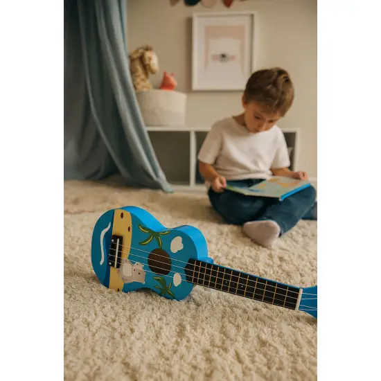 Bērnu koka zila ukulele Mūzikas instrumentai ECOTOYS