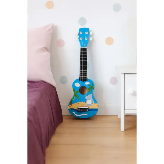 Bērnu koka zila ukulele Mūzikas instrumentai ECOTOYS