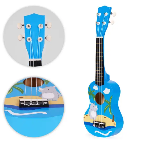 Bērnu koka zila ukulele Mūzikas instrumentai ECOTOYS