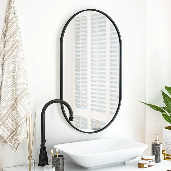 Ovalus veidrodis su juodu rėmeliu 100 x 50 cm
