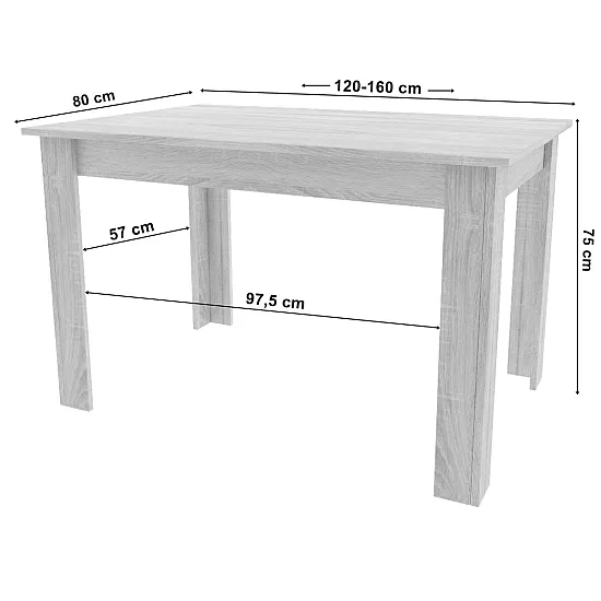 Väljatõmmatav ristkülikukujuline laud 120-160 × 80 cm
