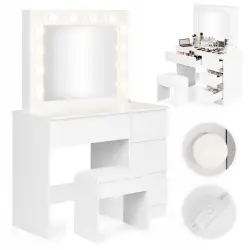 Tualetes galdiņš ar spoguli un LED apgaismojumu + taburete ModernHome