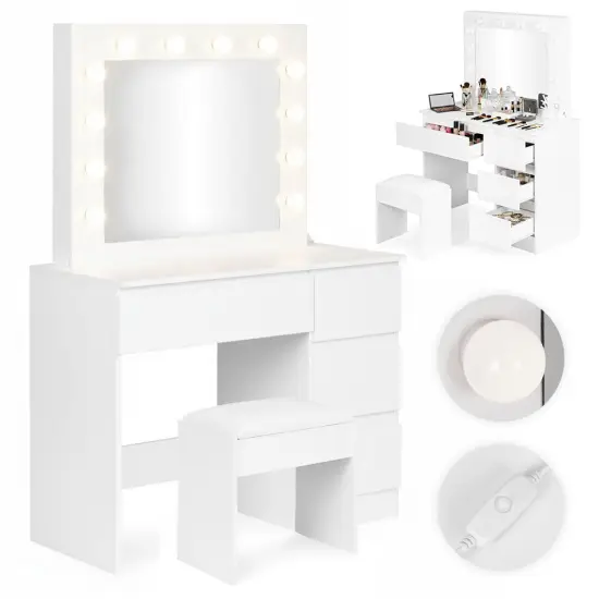 Tualetes galdiņš ar spoguli un LED apgaismojumu + taburete ModernHome