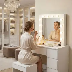 Tualetes galdiņš ar spoguli un LED apgaismojumu + taburete ModernHome