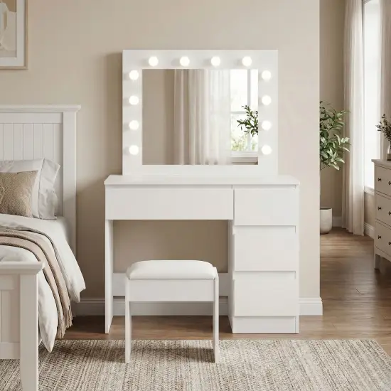 Tualetes galdiņš ar spoguli un LED apgaismojumu + taburete ModernHome