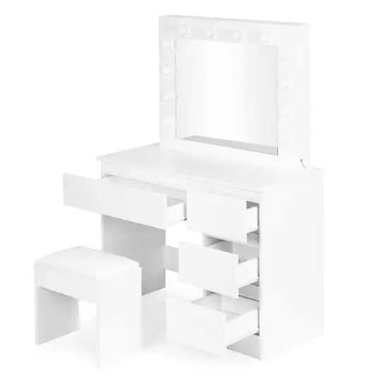 Tualetes galdiņš ar spoguli un LED apgaismojumu + taburete ModernHome