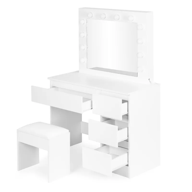 Tualetes galdiņš ar spoguli un LED apgaismojumu + taburete ModernHome
