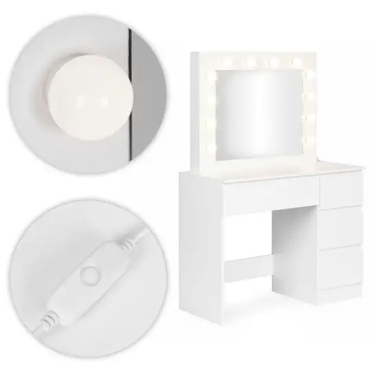 Tualetes galdiņš ar spoguli un LED apgaismojumu + taburete ModernHome