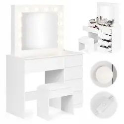 Tualetes galdiņš ar spoguli un LED apgaismojumu + taburete ModernHome