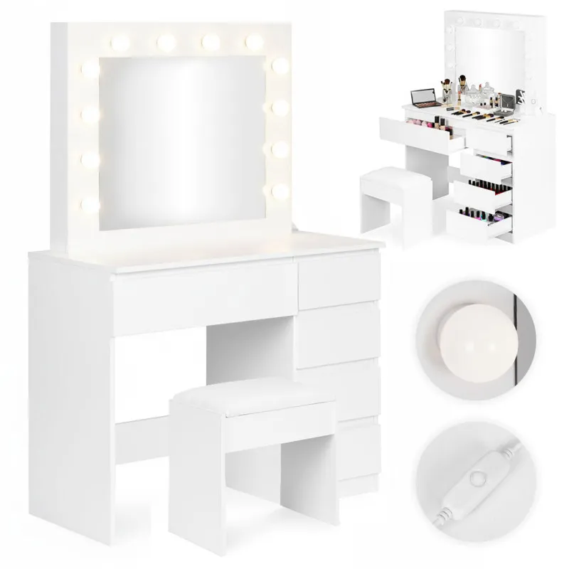 Tualetes galdiņš ar spoguli un LED apgaismojumu + taburete ModernHome