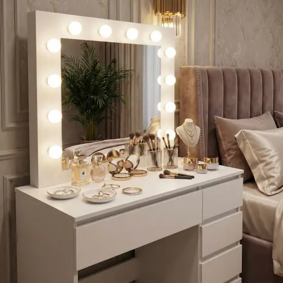 Tualetes galdiņš ar spoguli un LED apgaismojumu + taburete ModernHome