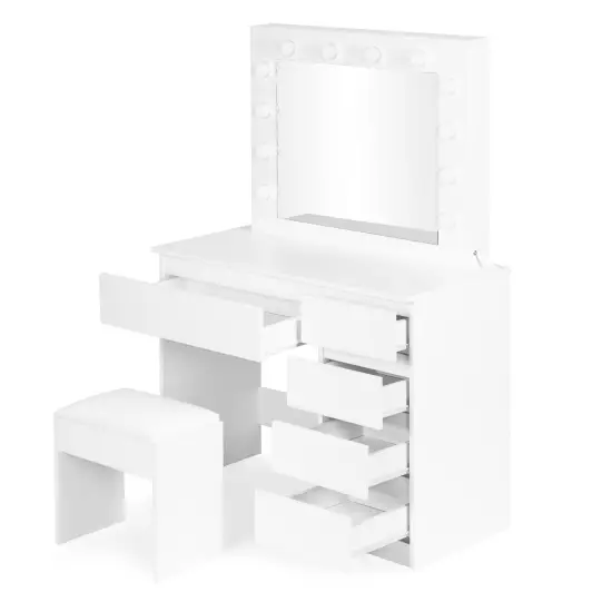 Tualetes galdiņš ar spoguli un LED apgaismojumu + taburete ModernHome