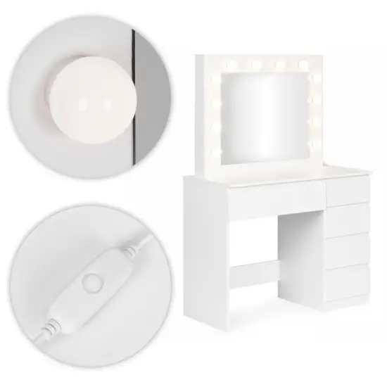 Tualetes galdiņš ar spoguli un LED apgaismojumu + taburete ModernHome