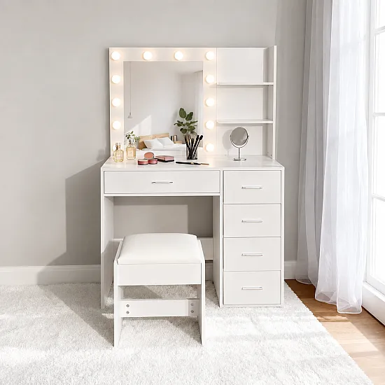 Kosmetikos staliukas su veidrodžiu ir LED apšvietimu ModernHome