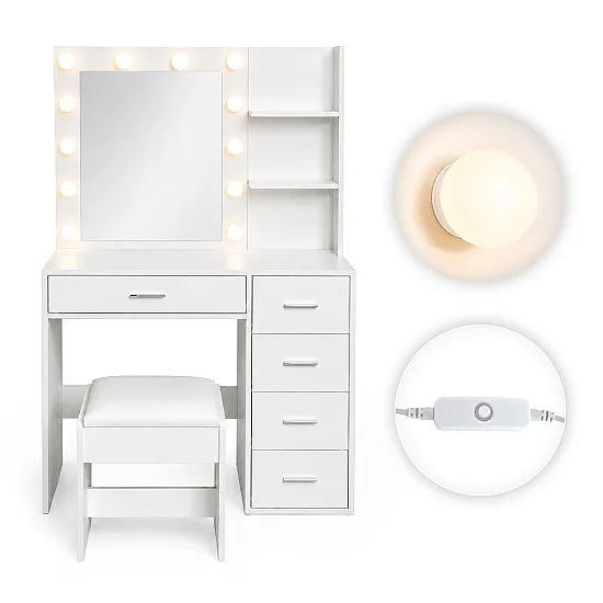Kosmetikos staliukas su veidrodžiu ir LED apšvietimu ModernHome