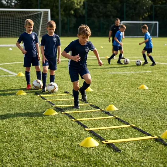 Koordinācijas vingrinājumu kāpņu sistēma, 6 m futbola treniņu komplekts ar konusiņiem un maisiņu, MOVEPRO