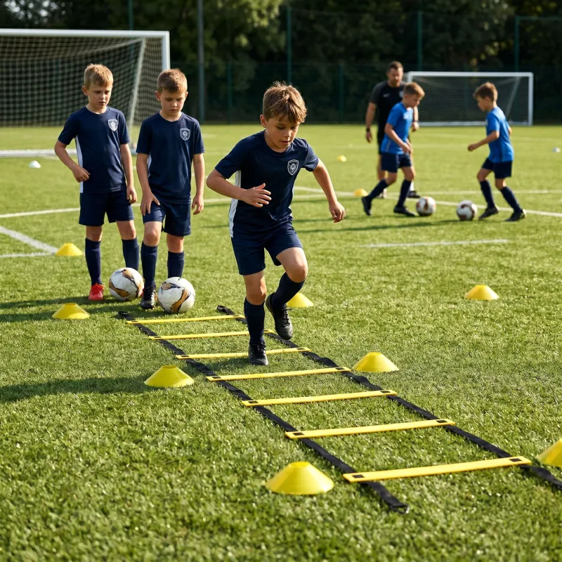 Koordinācijas vingrinājumu kāpņu sistēma, 6 m futbola treniņu komplekts ar konusiņiem un maisiņu, MOVEPRO