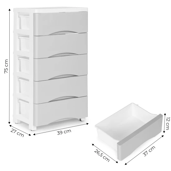 5 plauktu pelēka kumode Bērnu mēbeles ModernHome